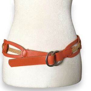 Linea Pelle Leather Link Jute Hip Sling Belt Sz S Orange Tan Ring Buckle Boho